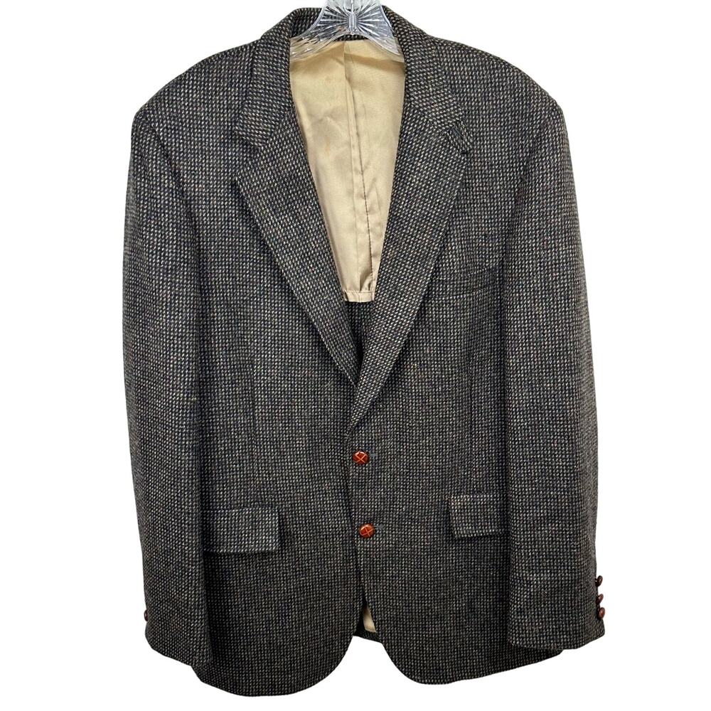 Vintage Wool Tweed Sport Coat Richard Thomas Size 40R Brown Two Button Closure